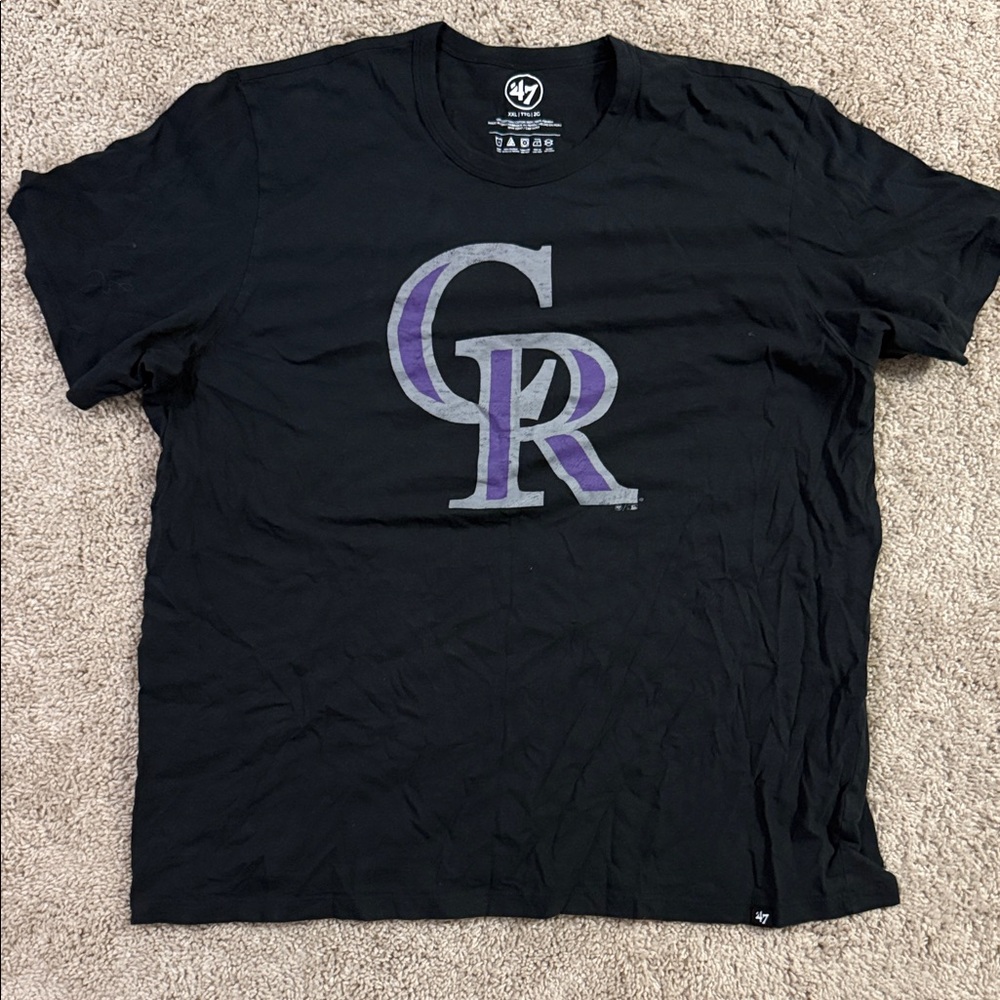 47 Brand Black Tee with Purple Graphic Colorado Rockies MLB